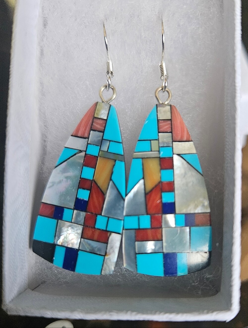 Inlaid Turquoise & Multi Gemstone Earrings 925 Silver